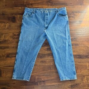 50x28 Wrangler Rugged Light Denim Mens Jeans Plus Size Workwear Rancher Western